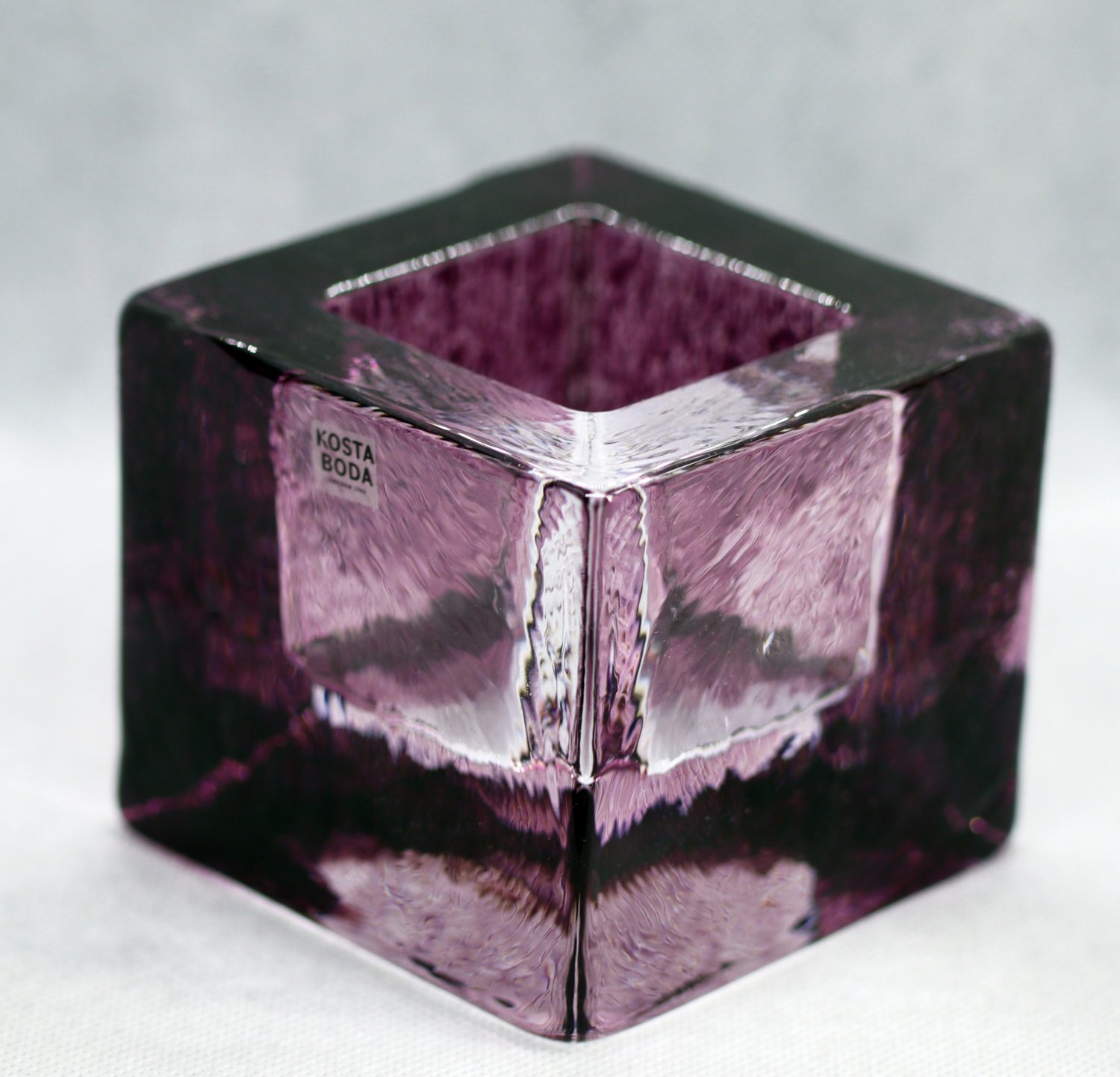 Kosta Boda Brick Candle Holde Lantern Crystal Purple Glass Swedish Scandinavian Design