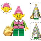 Pink Girl Santa Elf with Silver Christmas Tree Minifigure US Seller