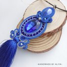 Handmade soutache pendant Blue stone pendant