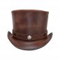 Topper Top Diamond Inlay Brown Leather Steampunk Gothic Biker Motorcycle Rider Hat