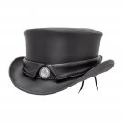 Leather Hat Marlow Collar Style Steampunk Black Leather Top hat Biker Motorcycle Rider Gothic Hat