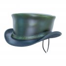 Top Hat Hampton Green Leather Steampunk Classic Biker Motorcycle Rider Top Hat