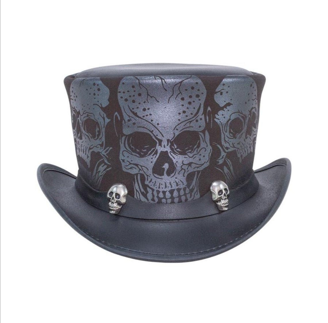 hand Made Top Hat Biker Motorcycle Rider Leather Hat Skull in Silver New with Tags Steampunk