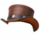 Top Hat SteamPunk Brown Leather Top Hat w/Buffalo Motorcycle Rider Biker