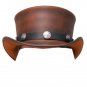 Top Hat SteamPunk Brown Leather Top Hat w/Buffalo Motorcycle Rider Biker