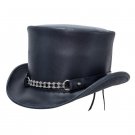 Hand Made Top Hat Motorcycle Leather Chain Band Black Leather Biker New with Tags