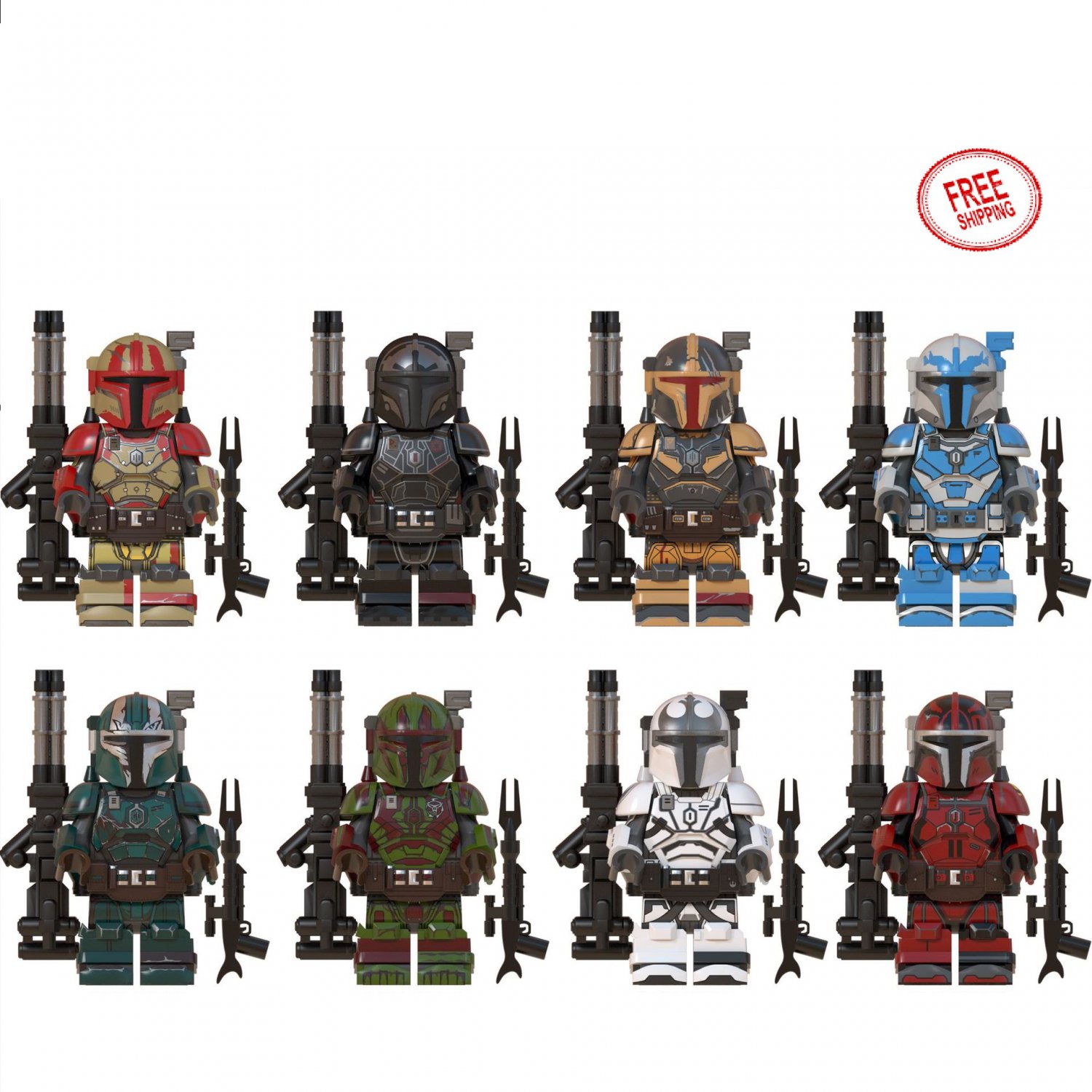 8 PCS SET Star Wars Minifigures Mandalorian Heavy Infantry Mini figure Minifigs Custom Bricks NEW