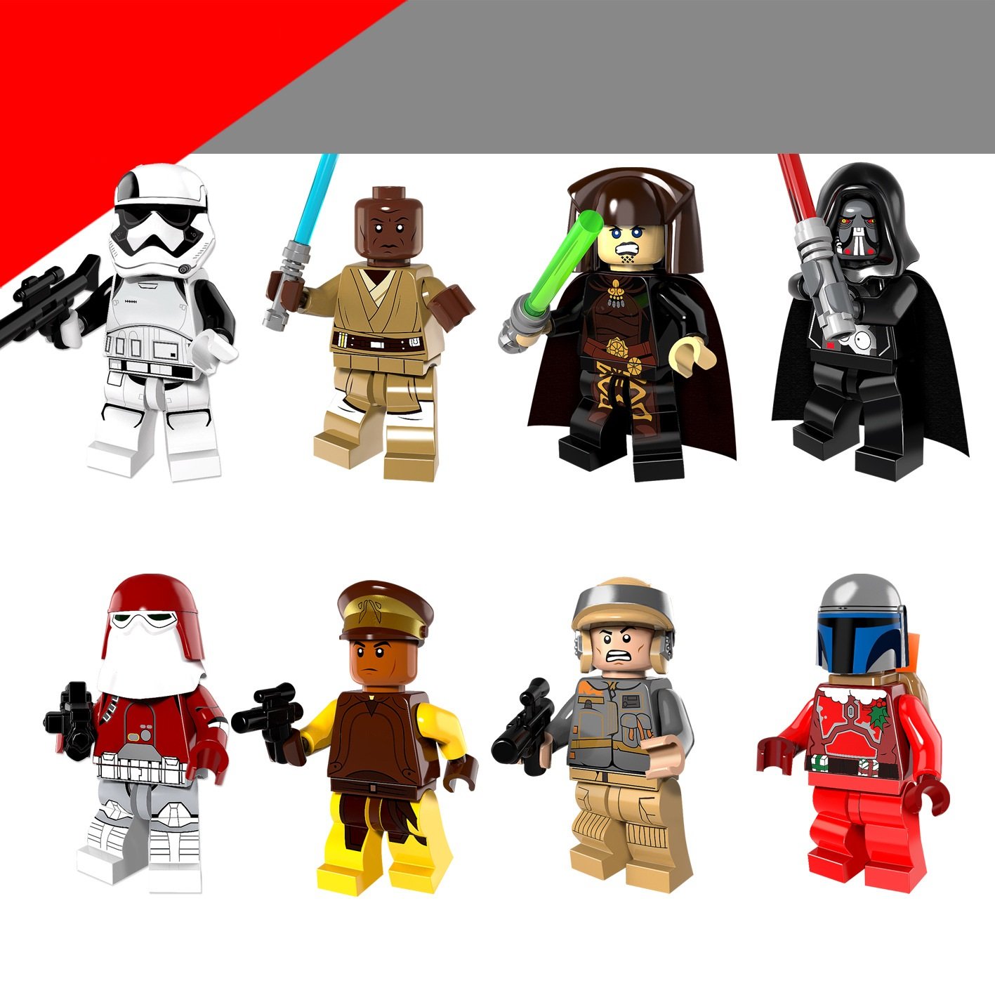 8 PCS SET Star Wars Minifigures Mace Windu Luminara Jango Fett Mini figure Minifigs Christmas Gift