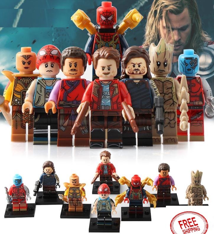 8 PCS SET Star-Lord Teen Groot Bucky Wong Okoye Spider-Man Minifigure Custom Figure Free Shipping