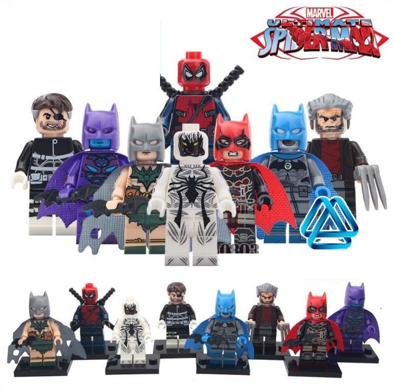 8 PCS SET Batman Fury Logan Anti-Venom Deadpool Lantern Minifigure Custom Figure Free Shipping