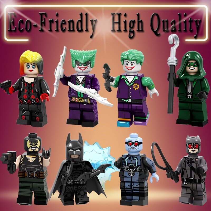 8 PCS SET Batman Telltale Bane Catwoman Joker Harley Quinn Minifigure Custom Figure Free Shipping