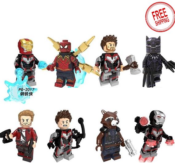 8 PCS SET Avengers Infinity War Quantum Realm Rocket Iron Man Spider-Man Stormbreaker Minifigure
