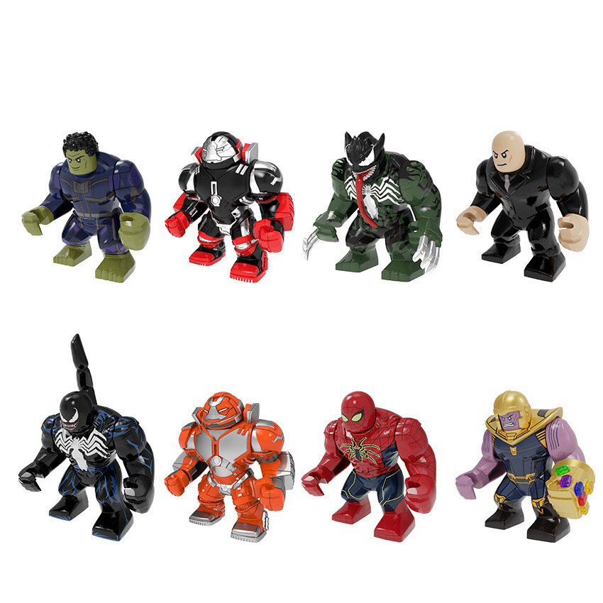 8 PCS SET Hulk Endgame Hulkbuster Weapon H Kingpin Venom Spider-Man Thanos Big Figure Minifigure