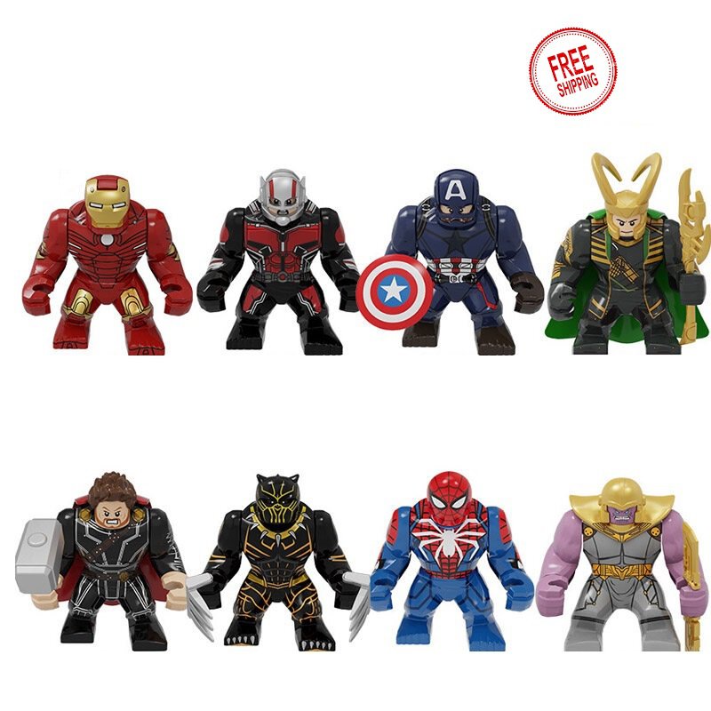 8 PCS SET Iron Man Giant-Man Captain America Loki Thor Killmonger Bigfigs Big Figure Minifigure