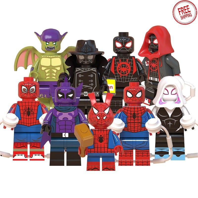 8 PCS SET Miles Spider-Gwen Ghost Spider Spider-Ham Spider-Man Noir Prowler Goblin Minifigure custom