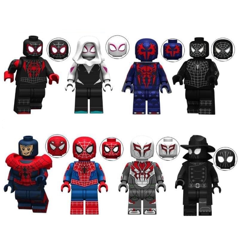 8 PCS SET Minifigure Spider-Man Miles Gwen Aikman Noir Compatible Lego Building Block Toys Custom