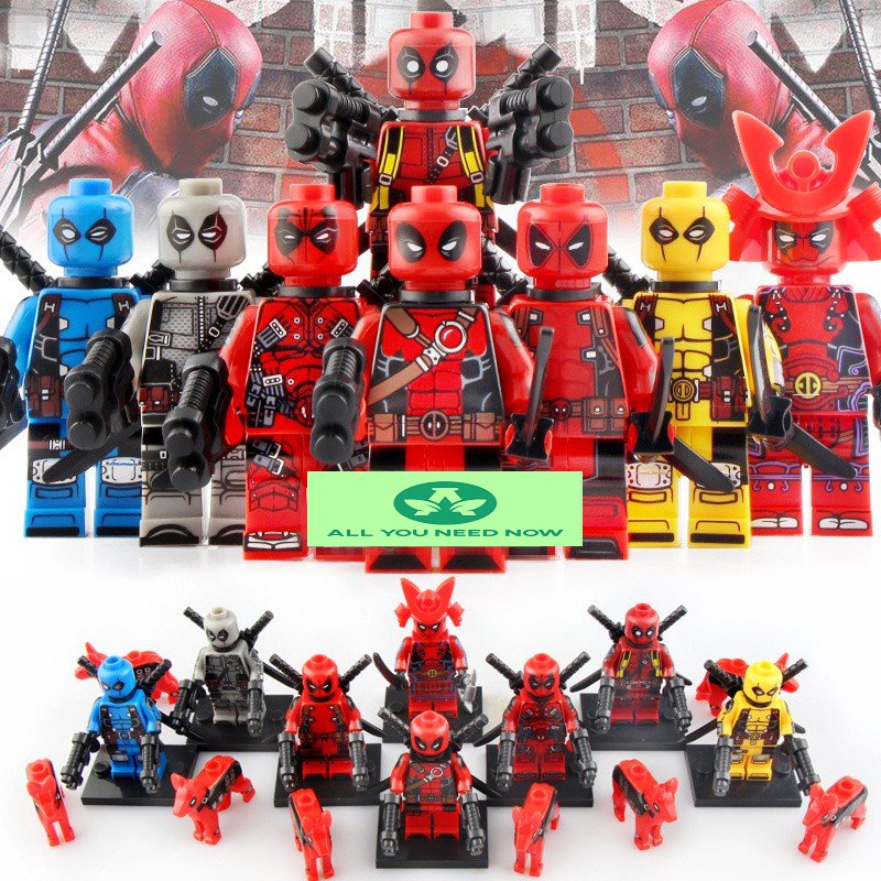 8 PCS SET Minifigure Deadpool Dogs Samurai Blue Yellow Pikachu Compatible Lego Building Block Toy