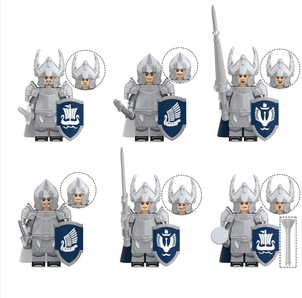 Silver Swan Knights Dol Amroth Lord of the Rings Gondor Soldier Minifigure Compatible Lego Custom