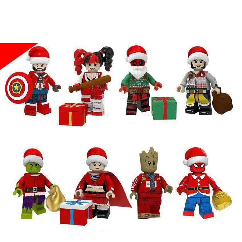 Christmas Captain Harley Deadpool Wolverine Hulk Supergirl Spider-Man Minifigure Compatible Lego