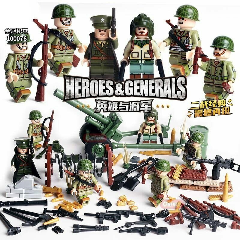 Army USA WW2 Soldiers Combat crew 57-mm gun Minifigure Compatible Lego Heroes Generals Bricks