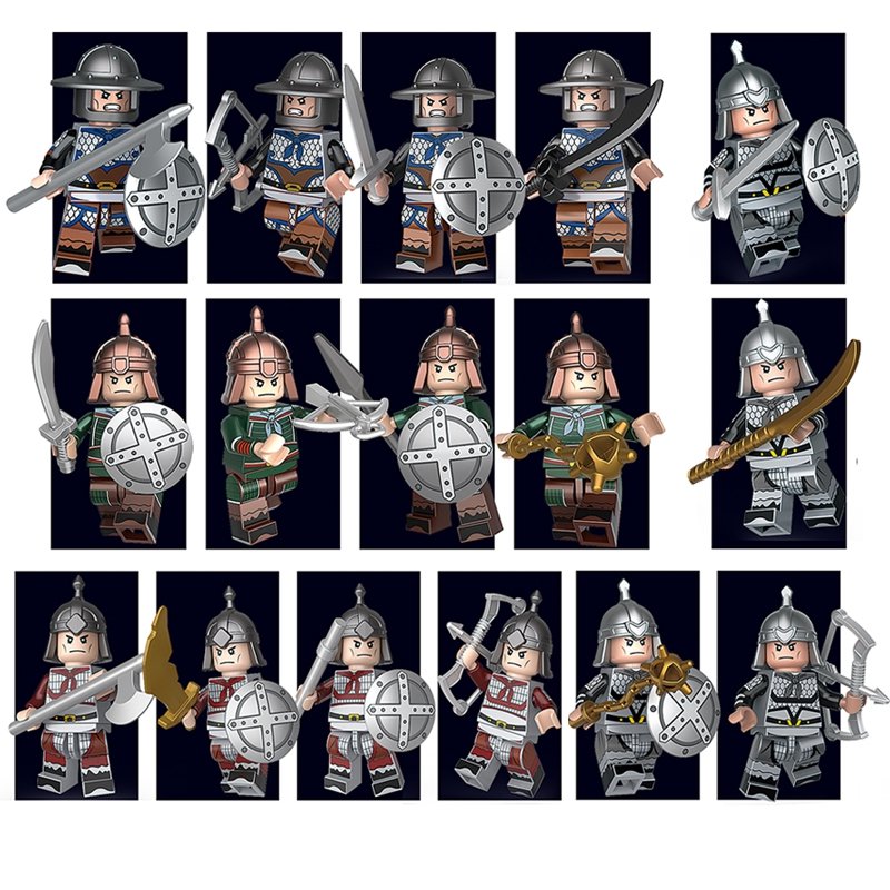 18 PCS SET Three Kingdoms Soldiers Army Knight Random Weapon Minifigure Compatible Lego Brick Block