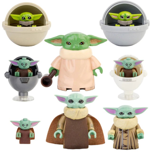 8 PCS SET Star Wars Mandalorian Master Jedi Yoda Grogu Minifigure Lego Compatible Minifigs Custom