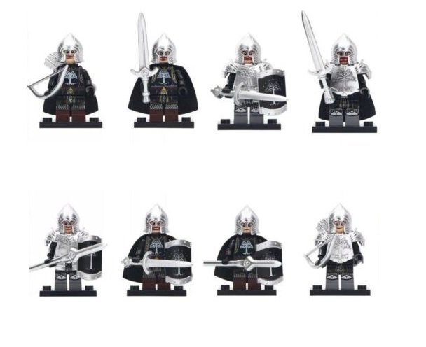 8 PCS SET Lord of the Rings Soldiers of Gondor Hobbit Minifigure Compatible Lego Custom Brick Block