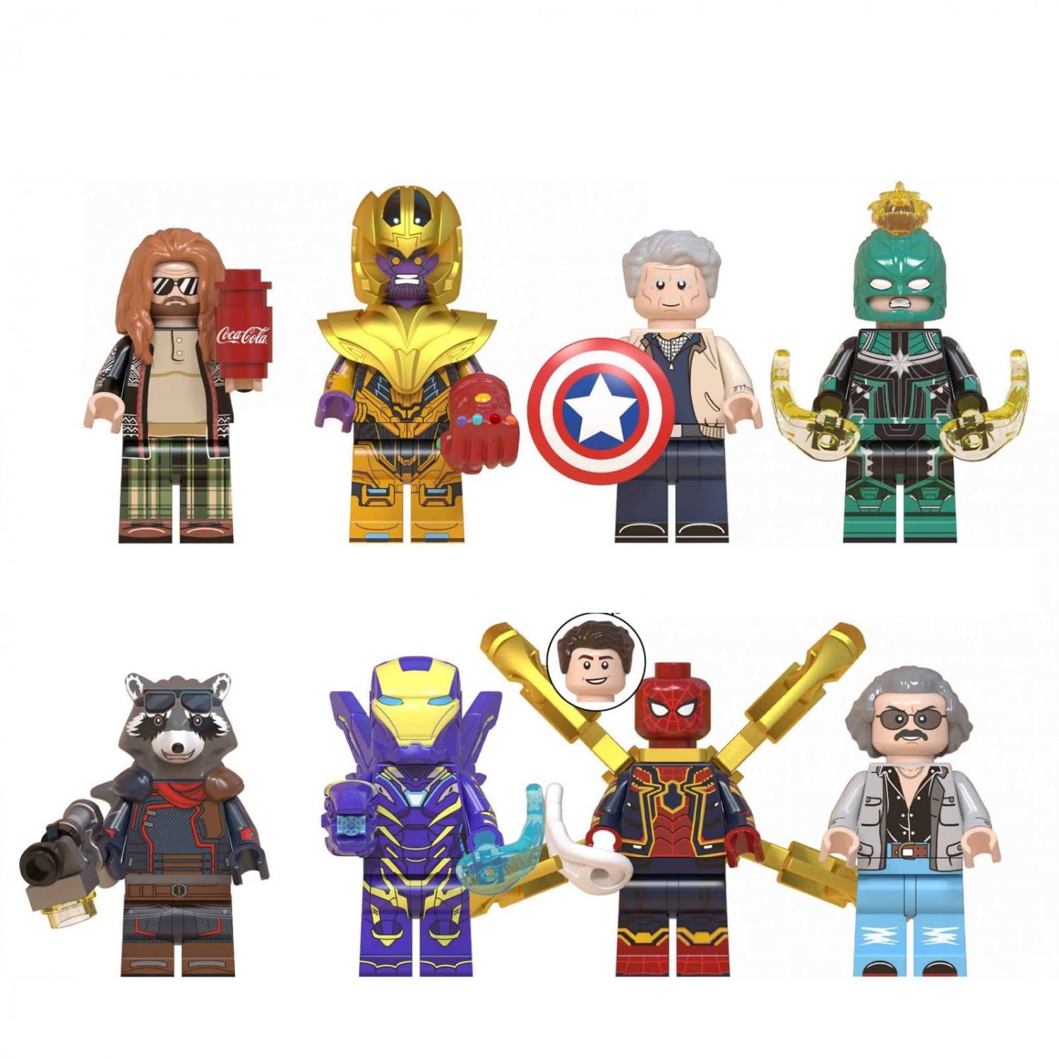 Avengers Endgame Thor Captain Marvel Rescue Armor Spider-Man Stan Lee Minifigure Compatible Lego