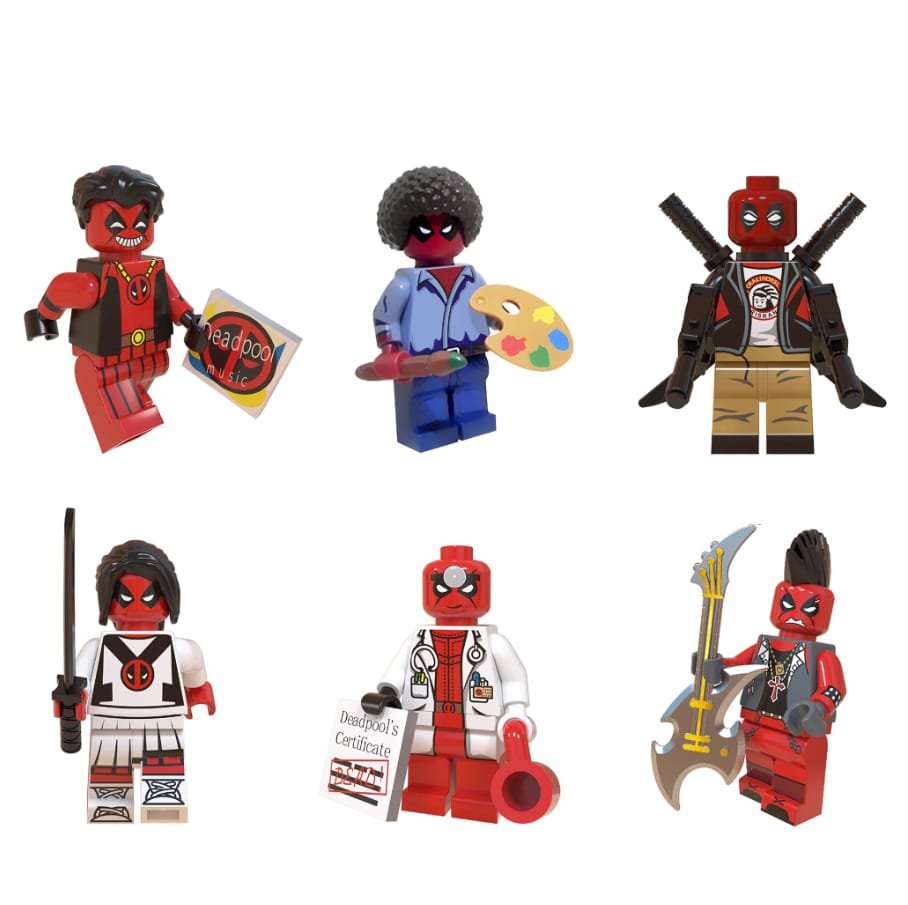 6 PCS SET Deadpool Rapper Bob Ross Athlete Doctor Rocker Minifigure Compatible Lego Minifigs Custom