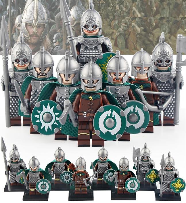 8 PCS SET Rohan Soldier Lord Rings Hobbit Minifigures Lego Compatible Custom Minifig Bricks LotR