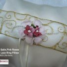 Ivory Satin, Pink Rose with Pearl Lace Ring Pillow (LM023)