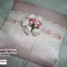 Pink Satin, Pink Roses Lace Ring Pillow (LM024)