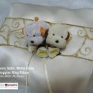 Ivory Satin, White Lilies Doggies Ring Pillow (LM025)
