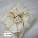 Ivory Satin, Peach Rose & Pearl Lace ROM/Wedding Ring Pillow (LM026)