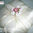 Ivory Satin, Pink Rose & Purple Daisys ROM/Wedding Ring Pillow (LM030)