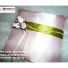 Pink Satin, Pink Roses & Pearl Lace Wedding Ring Pillow  (LM034)