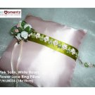 Pink Satin, White Roses, Flower Lace Ring Pillow (LM036)
