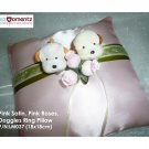 Pink Satin, Pink Roses Doggies Wedding Ring Pillow  (LM037)