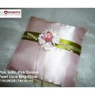 Pink Satin, Pink Daises & Pearl Lace Wedding Ring Pillow (LM038)