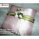 Pink Satin, White Roses, Pink Tulips Ring Pillow  (LM039)