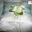 Ivory Satin, Colour Roses, Blue Organza Ring Pillow (LM040)