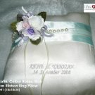 Ivory Satin, Colour Roses, Blue Organza Ring Pillow (LM041)