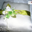 Ivory Satin, Colour Roses, Green Organza Ring Pillow (LM042)