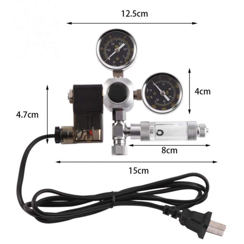 Stainless Steel Water Outlet Water Plants CO2 Pressure Regulator for Aquarium System black