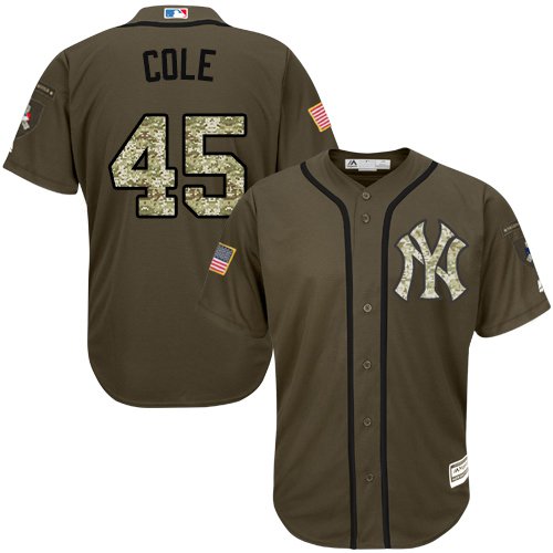 Men's #45 Gerrit Cole  New York Yankees Salute to Service Olive Green Jersey