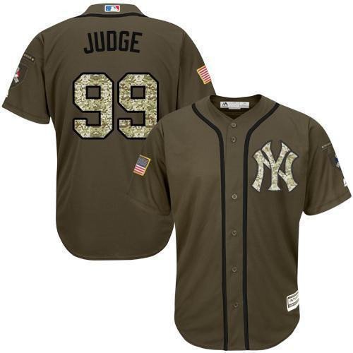 Men's New York Yankees #99 Aaron Judge Salute to Service Olive Green Jersey