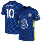 Men & Youth Chelsea FC Home #10 Christian Pulisic Soccer Blue Football Blue Jersey 2021-22 Season
