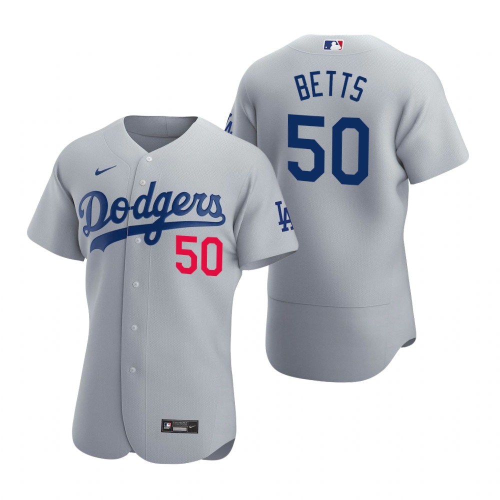 Men & Youth Kids #50 Mookie Betts Los Angeles Dodgers Flex Base Gray Alternate Jersey