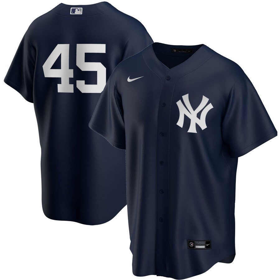 Men & Youth Kids #45 Gerrit Cole New York Yankees Cool Base No Name Navy Blue Jersey