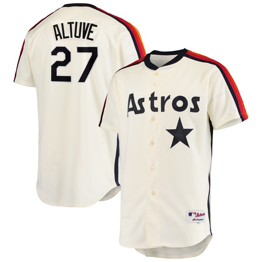 Men & Youth Kids #27 Jose Altuve Houston Astros Cooperstown Collection Cream Jersey